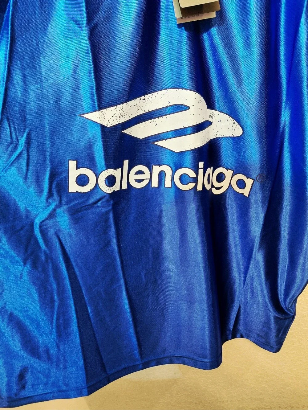 Authentic Balenciaga 3B Blue Logo Athletic Shiny Jersey with White Trim Large - Picture 5 of 10